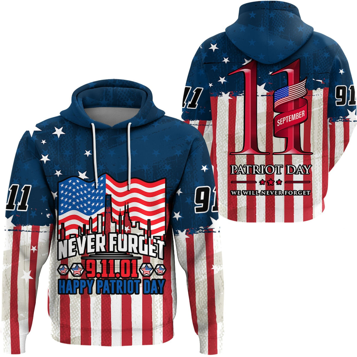 Patriot Day Hoodie Patriot Day American Flag City Pattern Hoodie Red Blue Unisex