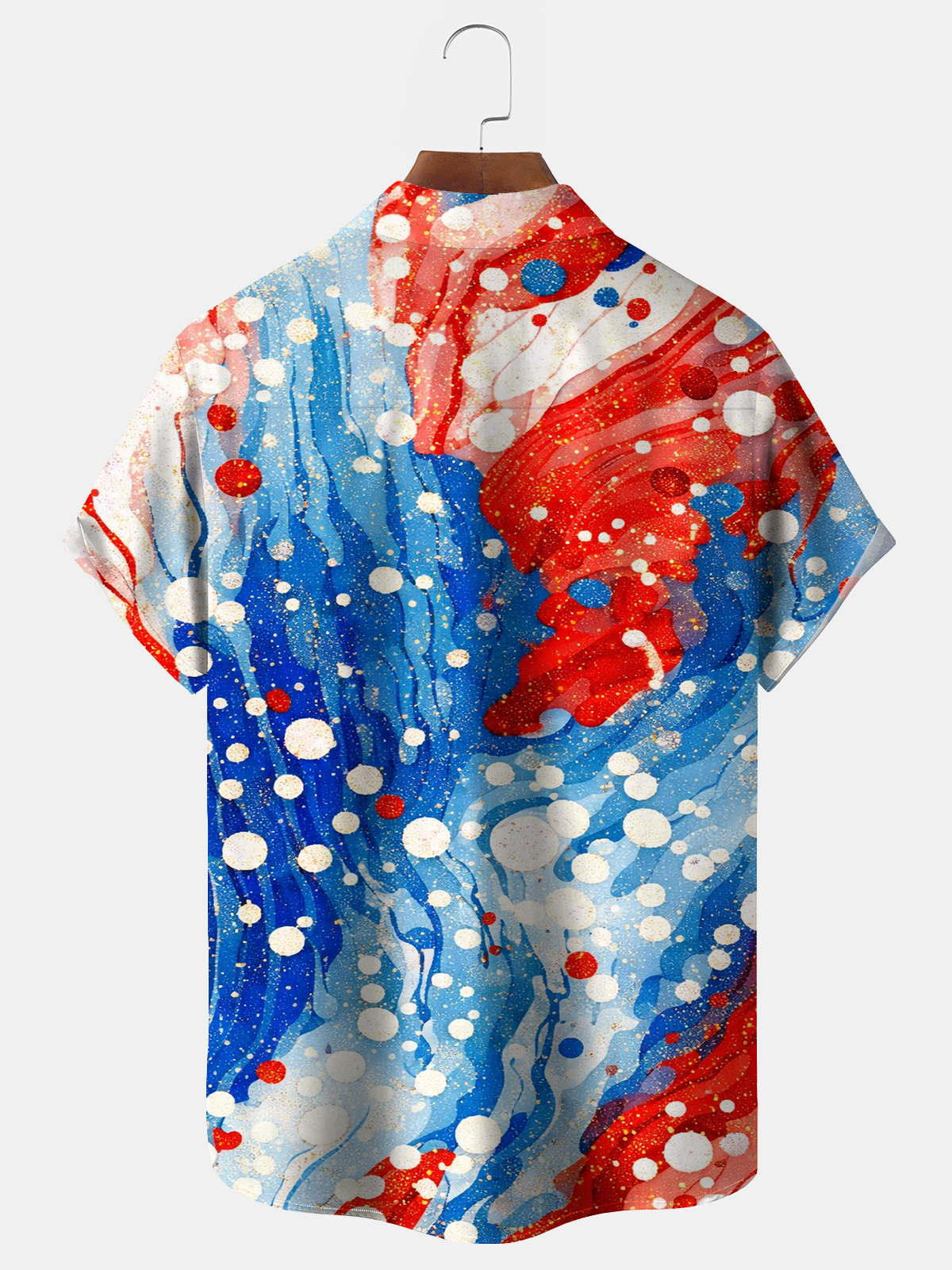 Alohadaddy® Men's Holiday Abstract Art Red Blue Flag Distorted Gradient Gold Foil Print Retro Short-Sleeve Shirt Big & Tall