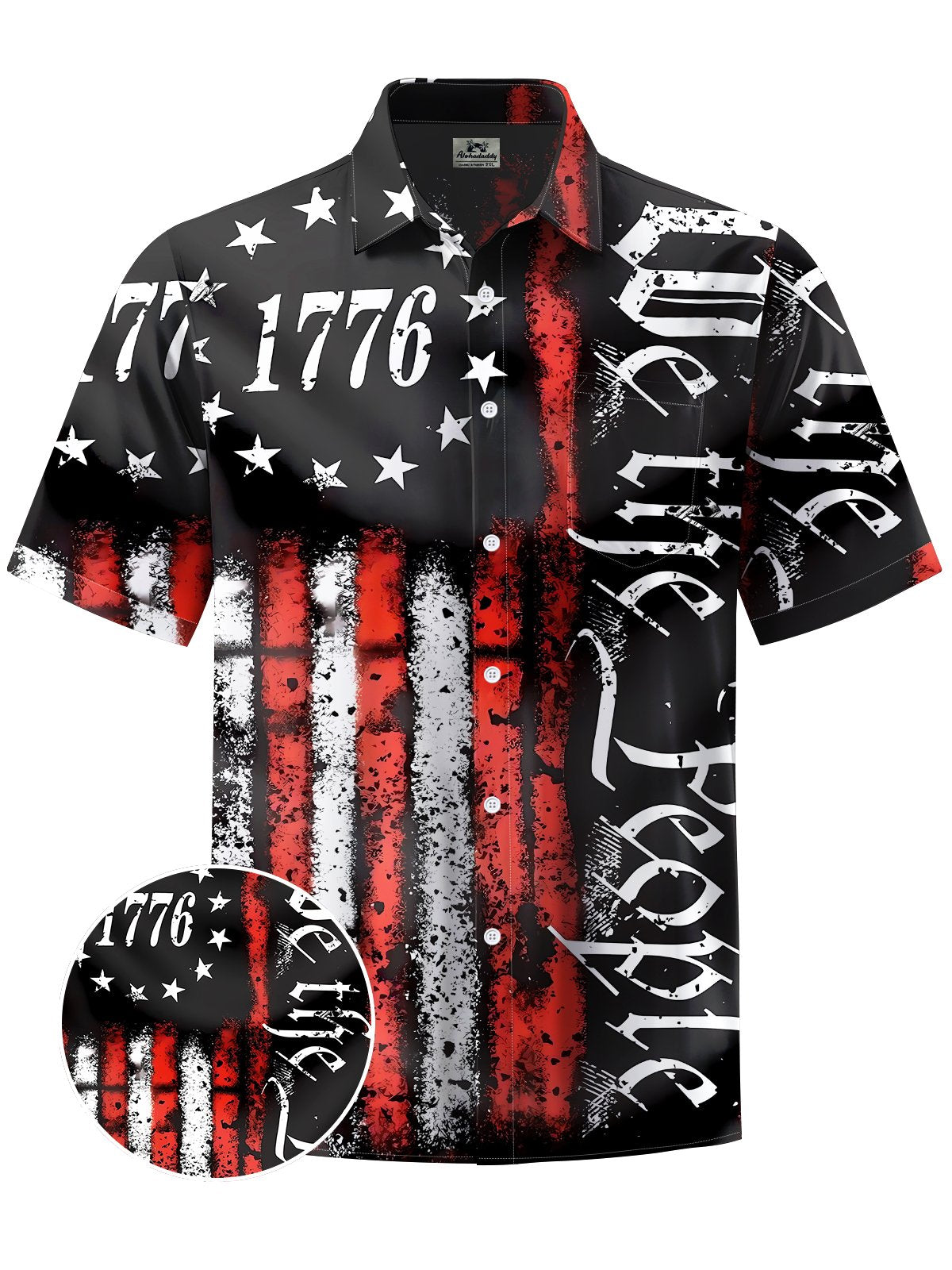 Alohadaddy® Independence Day Flag Printed Pockets Stretch Large Size Men's Short Sleeve Shirt