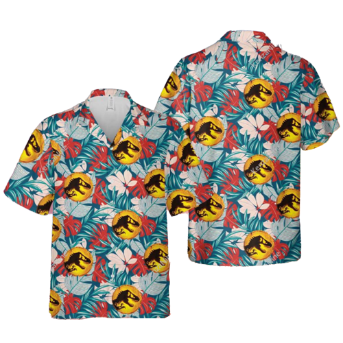 NoClaws Jurassic Park Hawaiian Shirt Jurassic Park Symbol Tropical Flaura Hawaii Shirt Jurassic Park Aloha Shirt
