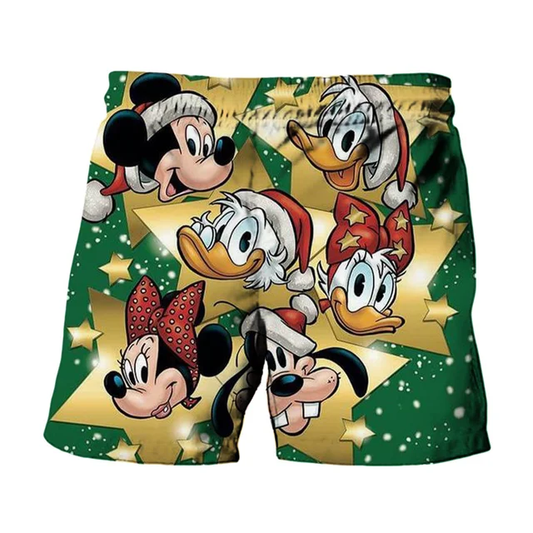 Disney Shorts Disney Characters Christmas Star Pattern Beach Shorts Colorful