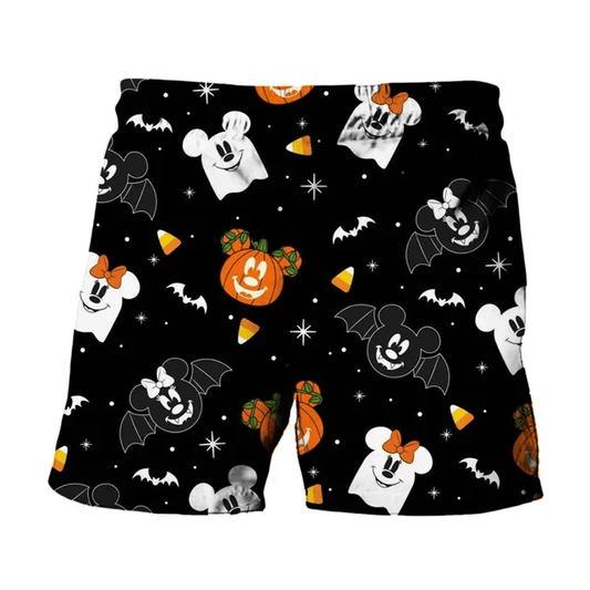 Disney Shorts Pummkin Ghost Bat Mouse Head Pattern Beach Shorts Black