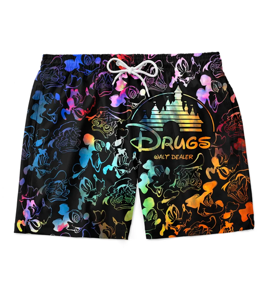 Disney Shorts Walt Dealer Drugs Characters Gradiant Color Beach Shorts Black