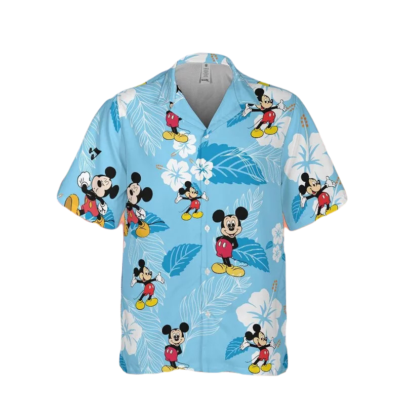 NoClaws MM Hawaii Shirt Disney MM Poses Tropical Flower Pattern Hawaiian Shirt Blue Unisex