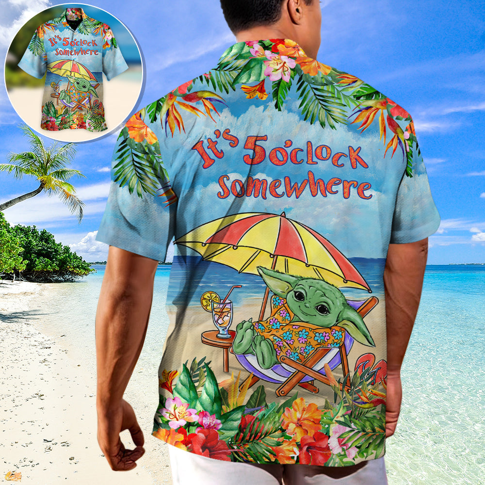 SW Baby Yoda In The Beach It’s 5 O’clock Somewhere Print - Hawaiian Shirt