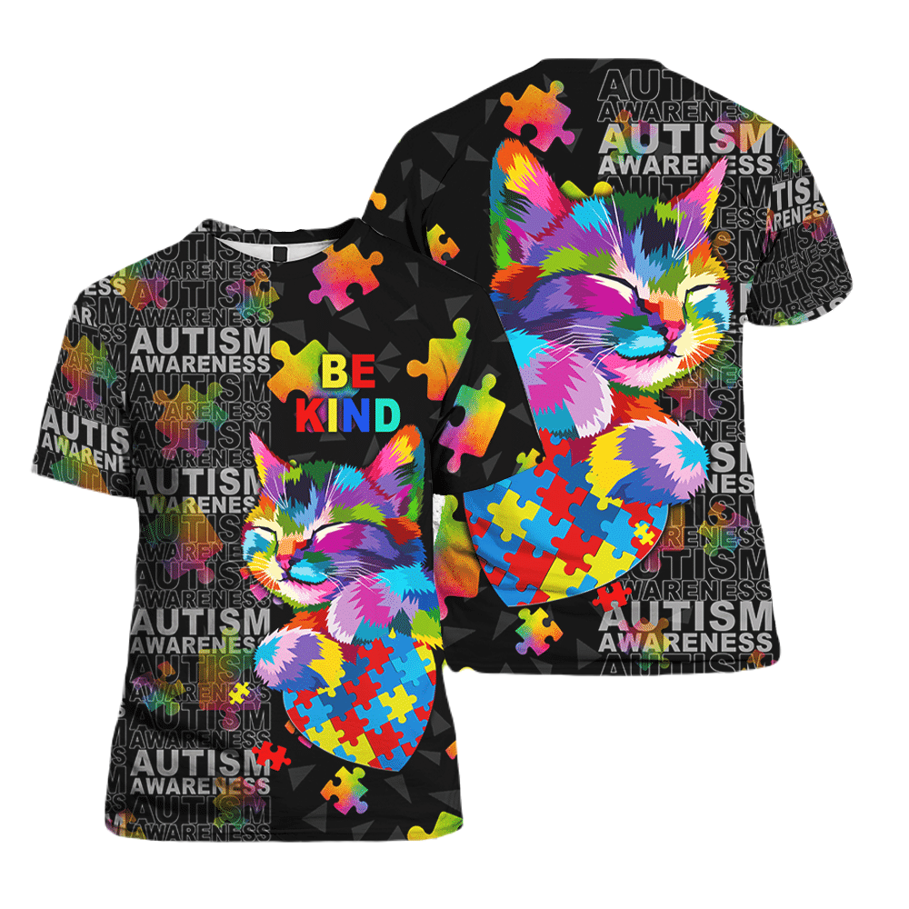 Autism Hoodie Autism Awareness Cat Be Kind T-shirt Colorful Unisex
