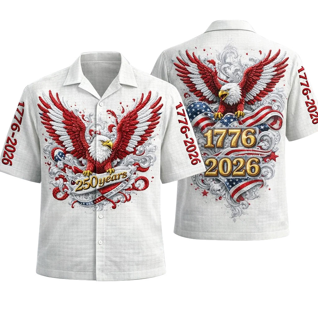 USA 250 Years Hawaiian Shirt Eagle 1776-2026 American Flag Patriotic