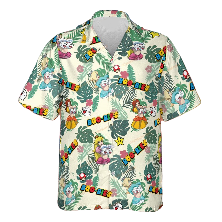 NoClaws Mario Hawaii Shirt Super Mario Boo-Bies Pattern Aloha Shirt Colorful Unisex