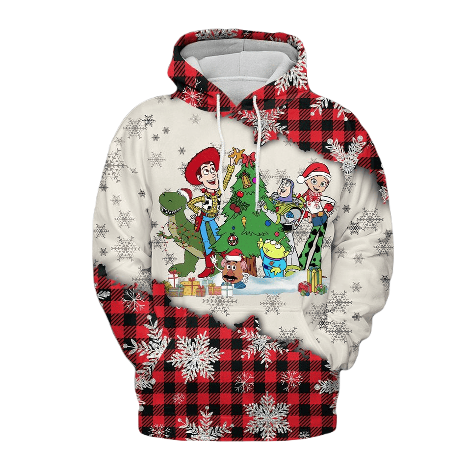 Toy Story Hoodie DN Toy Story Characters Christmas Pattern Hoodie White Red Unisex