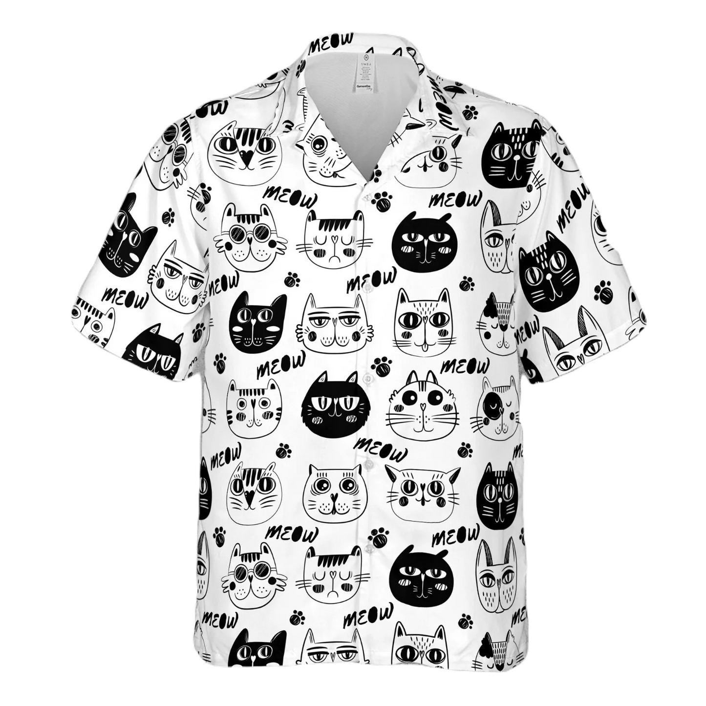 NoClaws Cat Hawaii Shirt Cartoon Cute Cat Pattern Hawaiian Shirt Black White Unisex