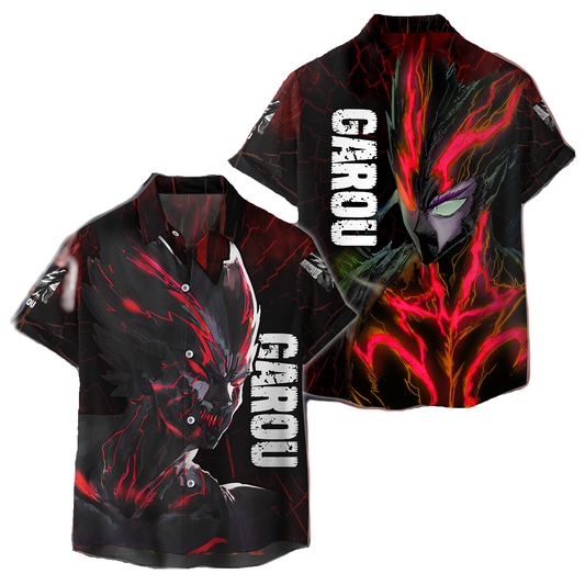 NoClaws NoClaws One Punch Man Hawaii Shirt One Punch Man Garou Monster Form Hawaiian Shirt Black Red Unisex