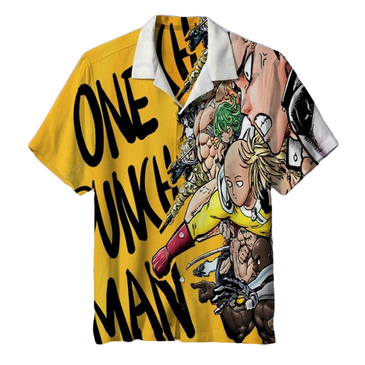 NoClaws NoClaws One Punch Man Hawaii Shirt One Punch Man Characters Graphic Hawaiian Shirt Yellow Unisex