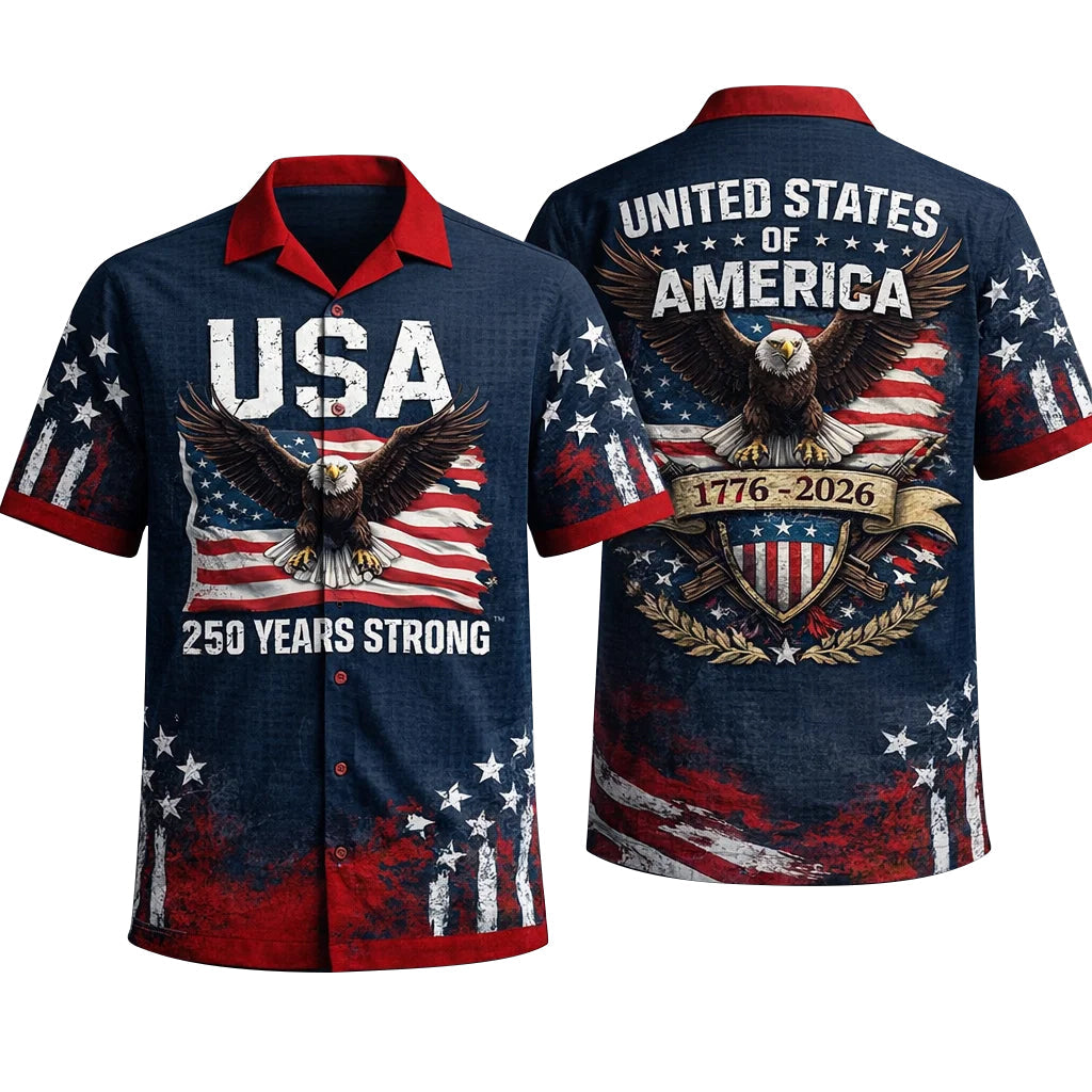USA 250 Years Strong Hawaiian Shirt Eagle Flag 1776-2026 Patriotic