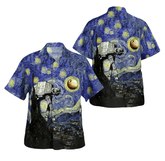 NoClaws Star Wars Hawaii Shirt AT AT Walker Starry Night Hawaiian Shirt Black Blue Unisex