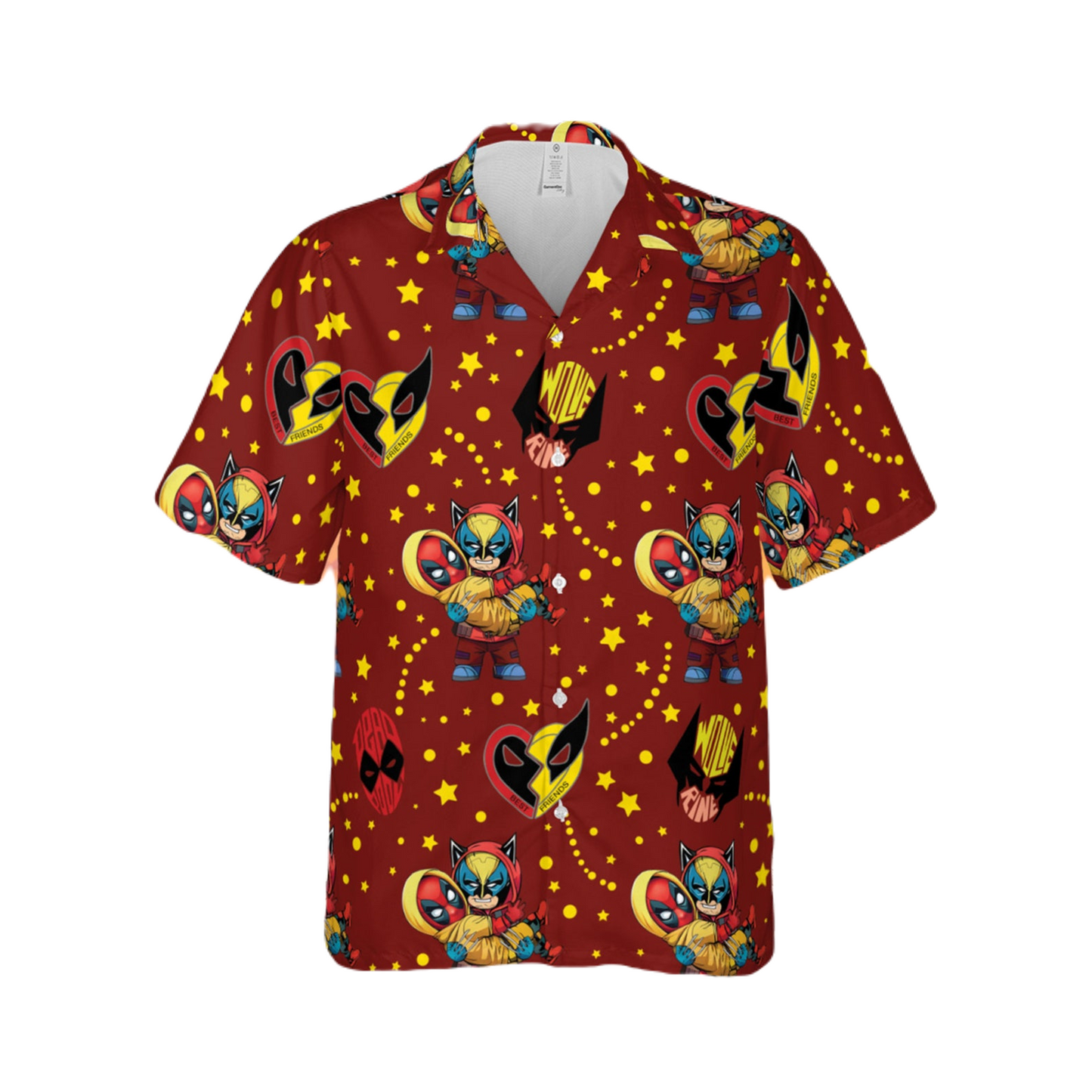 NoClaws Deadpool Hawaii Shirt Marvel Chibi Deadpool And Wolverine Pattern Hawaiian Shirt Red Unisex