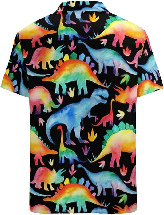 NoClaws Dinosaur Hawaii Shirt Watercolor All Types Of Dinosaur Pattern Hawaiian Shirt Colorful Unisex
