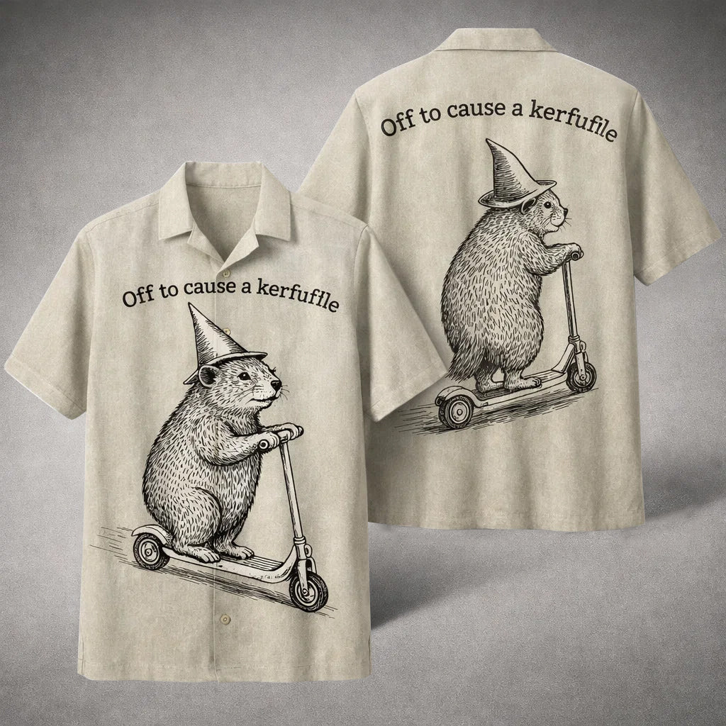 Funny Hamster Hawaiian Shirt, Off to Cause a Kerfuffle Aloha Shirt, Cute Animal Humor Shirt