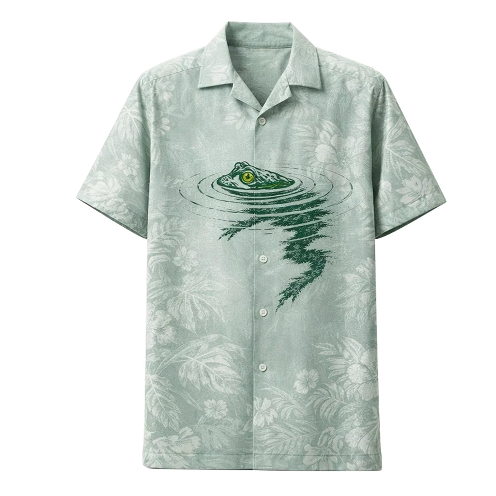 Frog Hawaiian Shirt, Minimal Frog Aloha Shirt, Subtle Tropical Pattern Shirt