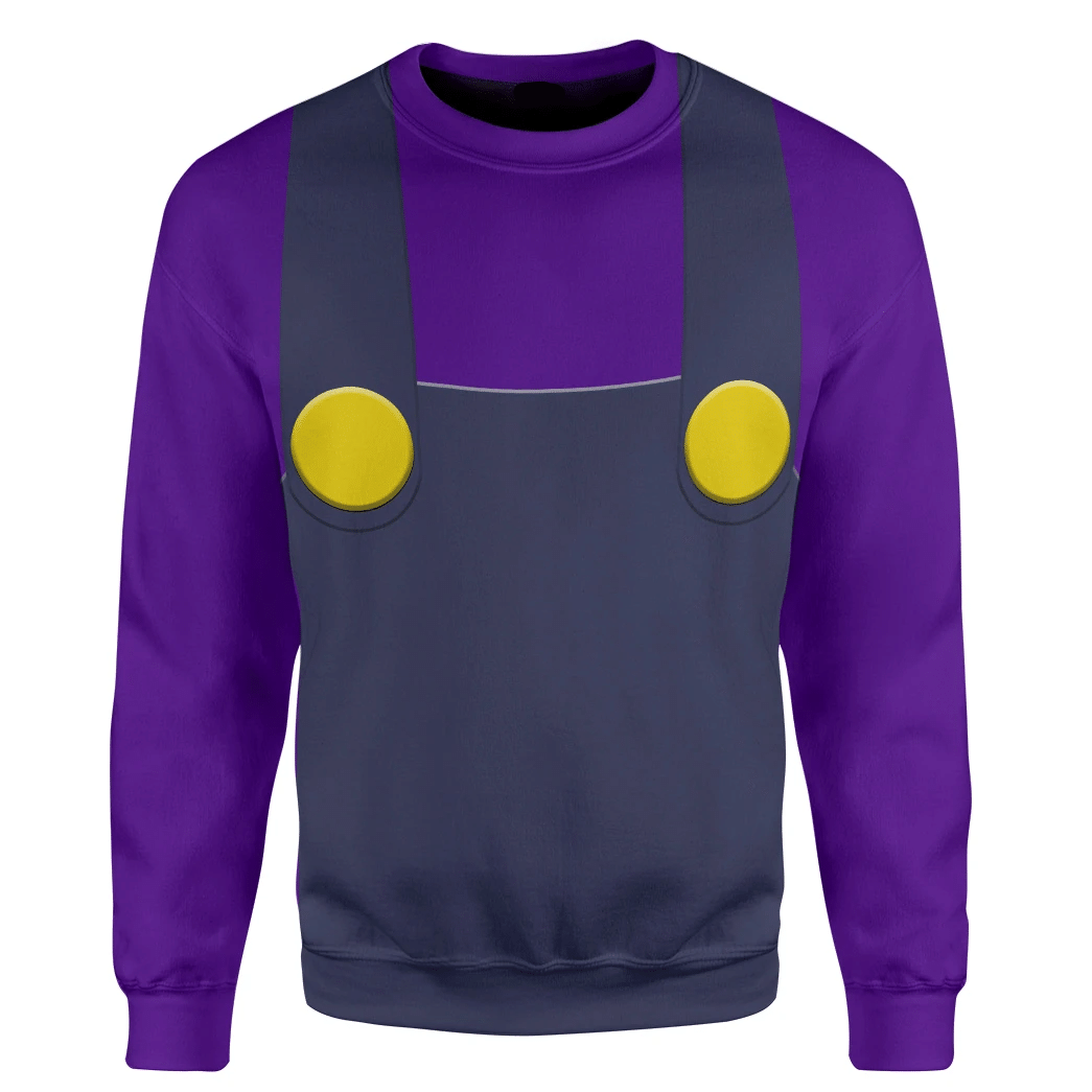 Super Mario Costume Hoodie Game Character Waluigi Costume T-shirt Purple Unisex Adults