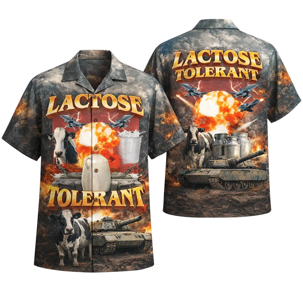 Lactose Tolerant Hawaiian Shirt, Funny Cow Milk Aloha Shirt, Dark Humor Graphic Shirt
