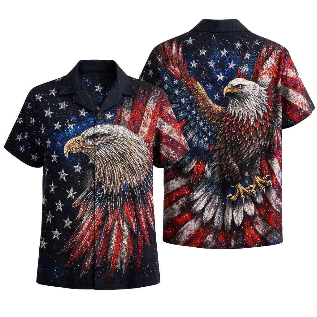American Flag Eagle Hawaiian Shirt Patriotic Bald Eagle USA Gift