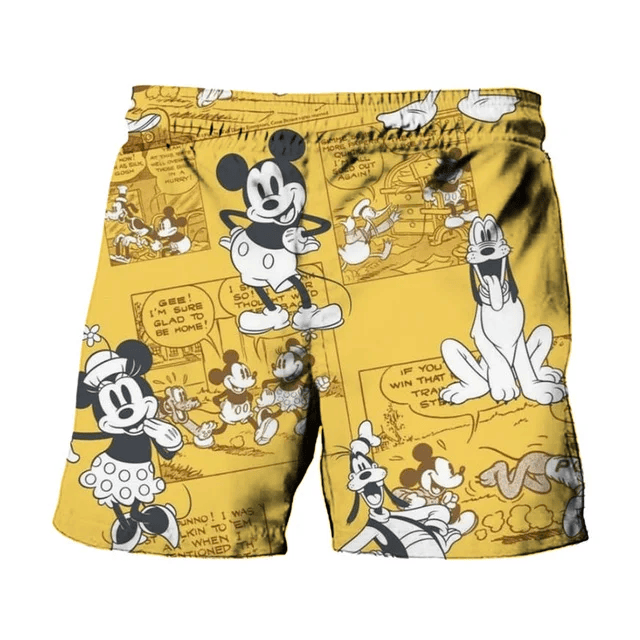 Disney Shorts Disney Characters Comic Pattern Vintage Style Beach Shorts Yellow