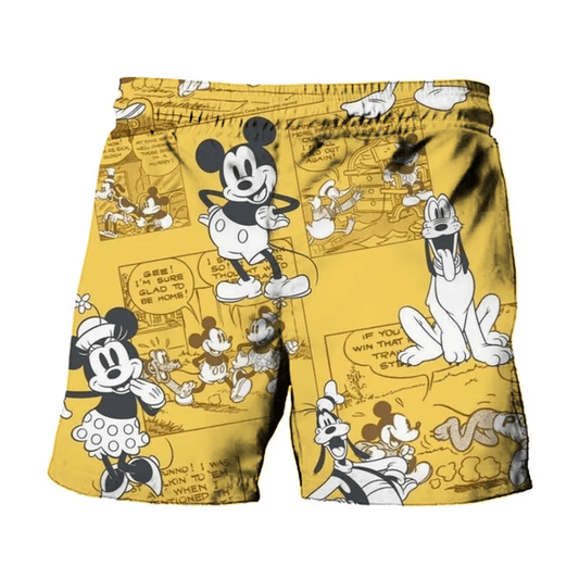 Disney Shorts Disney Characters Comic Pattern Vintage Style Beach Shorts Yellow