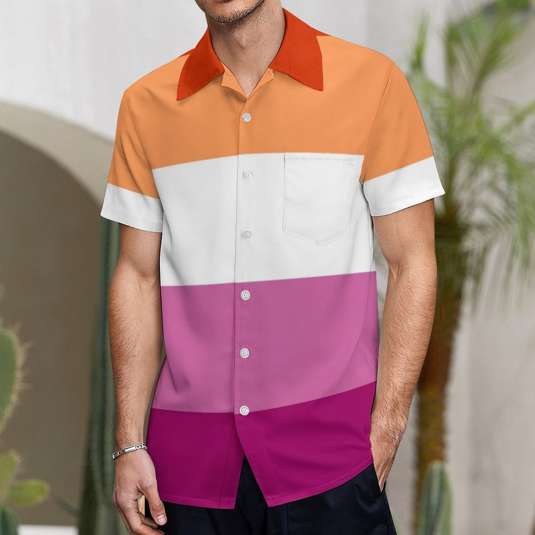 Lesbian Pride Flag Lgbtq Vintage Mens Button Down Plus Size Hawaiian Shirt