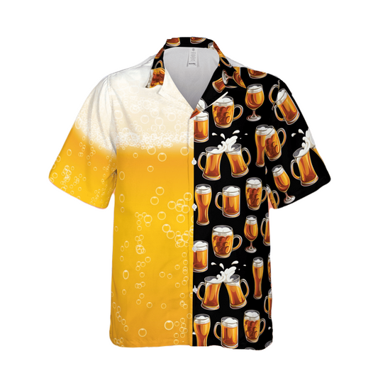 NoClaws Beer Hawaii Shirt Beer Mug Glass Beer Bubble Pattern Hawaiian Shirt Black Yellow Unisex