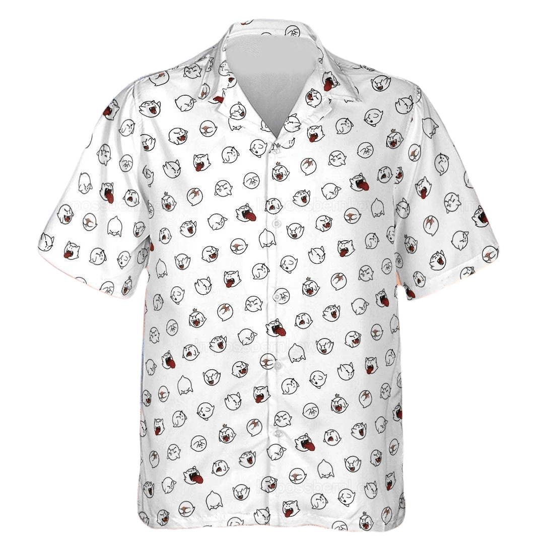 NoClaws Mario Hawaii Shirt Super Mario Boo Pattern Aloha Shirt White Unisex