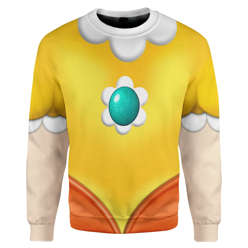 Super Mario Costume Hoodie Game Character Princess Daisy Costume T-shirt Yellow Unisex Adults