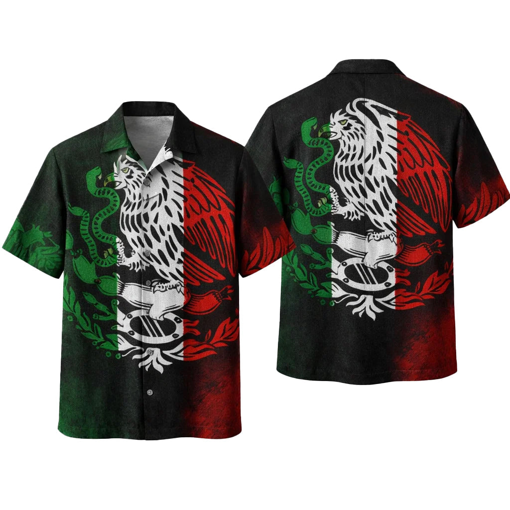 Mexico Flag Eagle Hawaiian Shirt, Mexican Pride Aloha Shirt, Patriotic Vintage Shirt