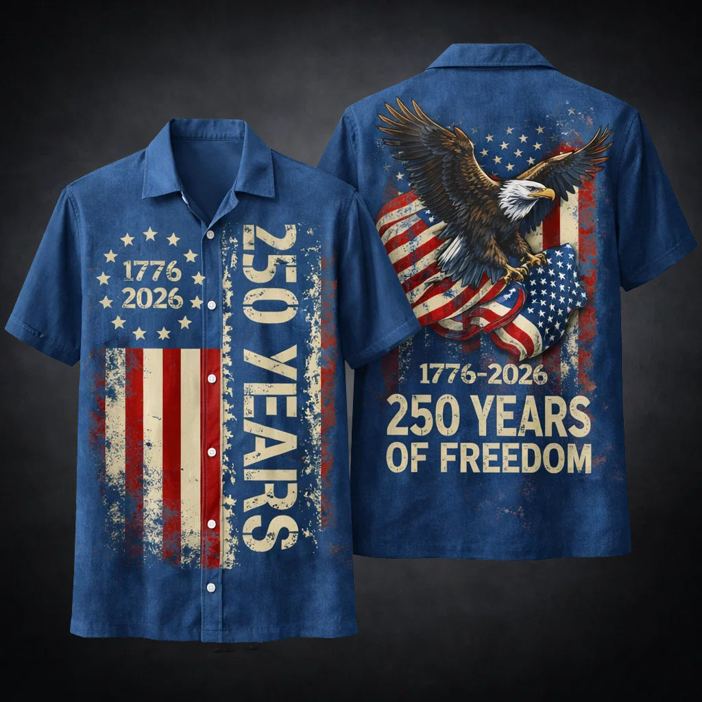 USA 250 Years Hawaiian Shirt Eagle Flag 1776-2026 Patriotic Freedom