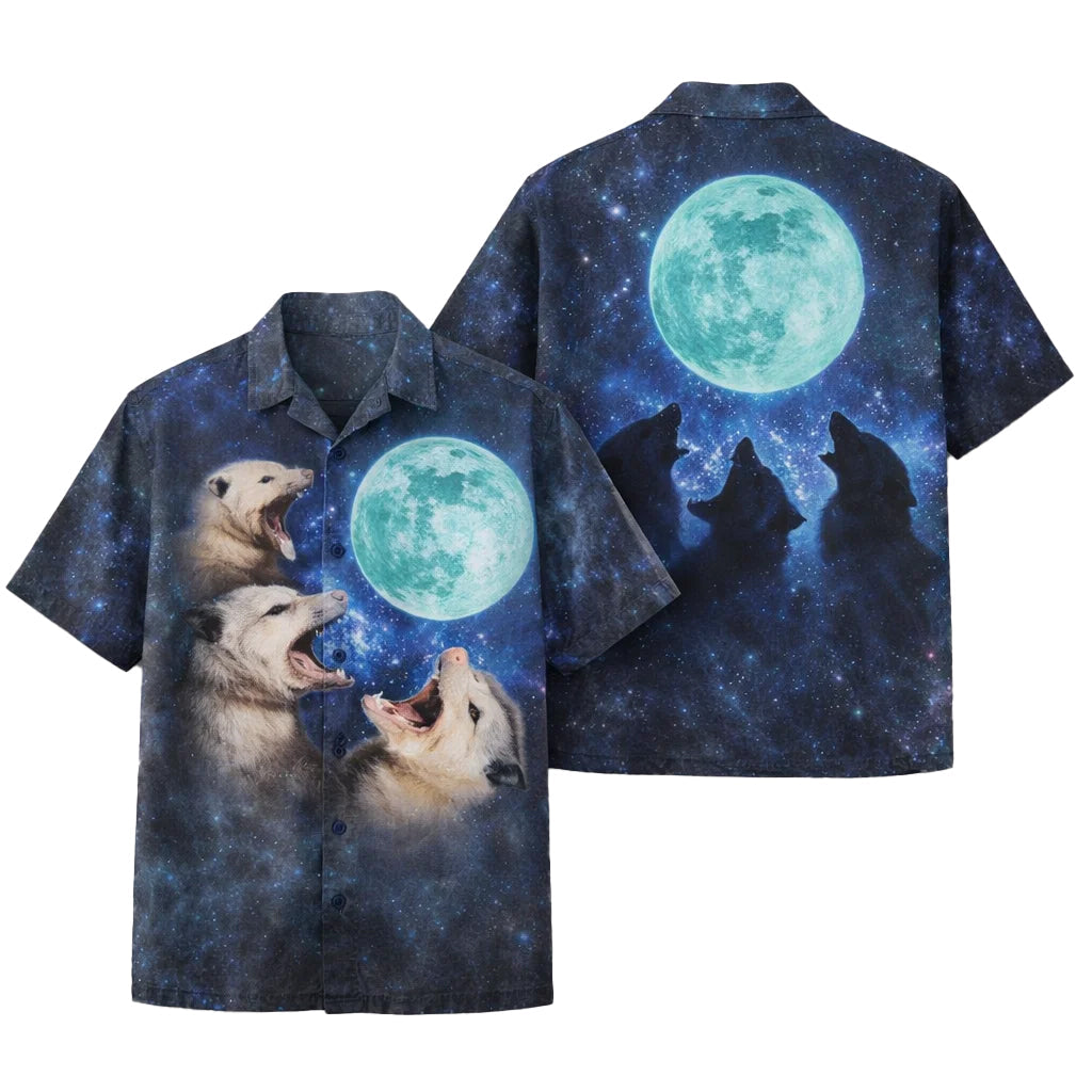 Funny Opossum Moon Hawaiian Shirt Galaxy Space Howling Possum Shirt