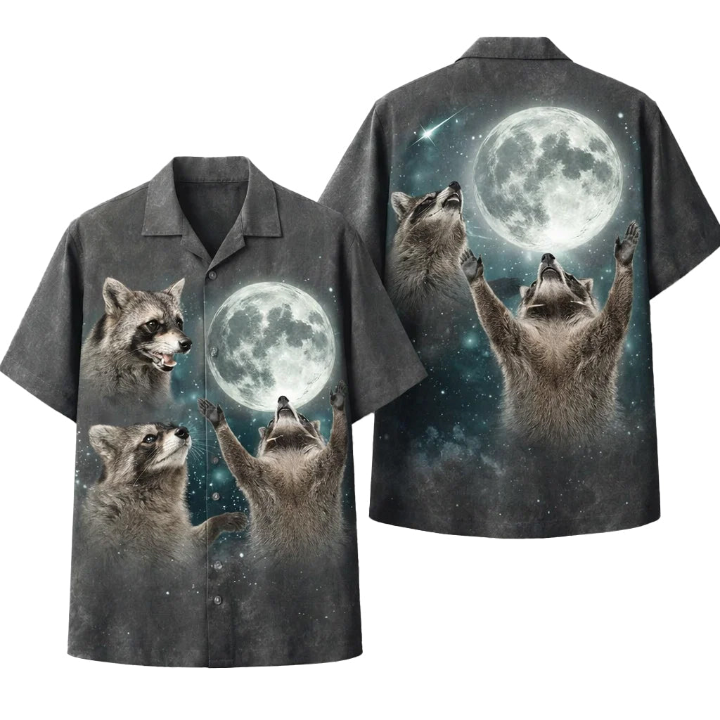Raccoon Moon Hawaiian Shirt, Funny Night Animal Aloha Shirt, Galaxy Space Shirt