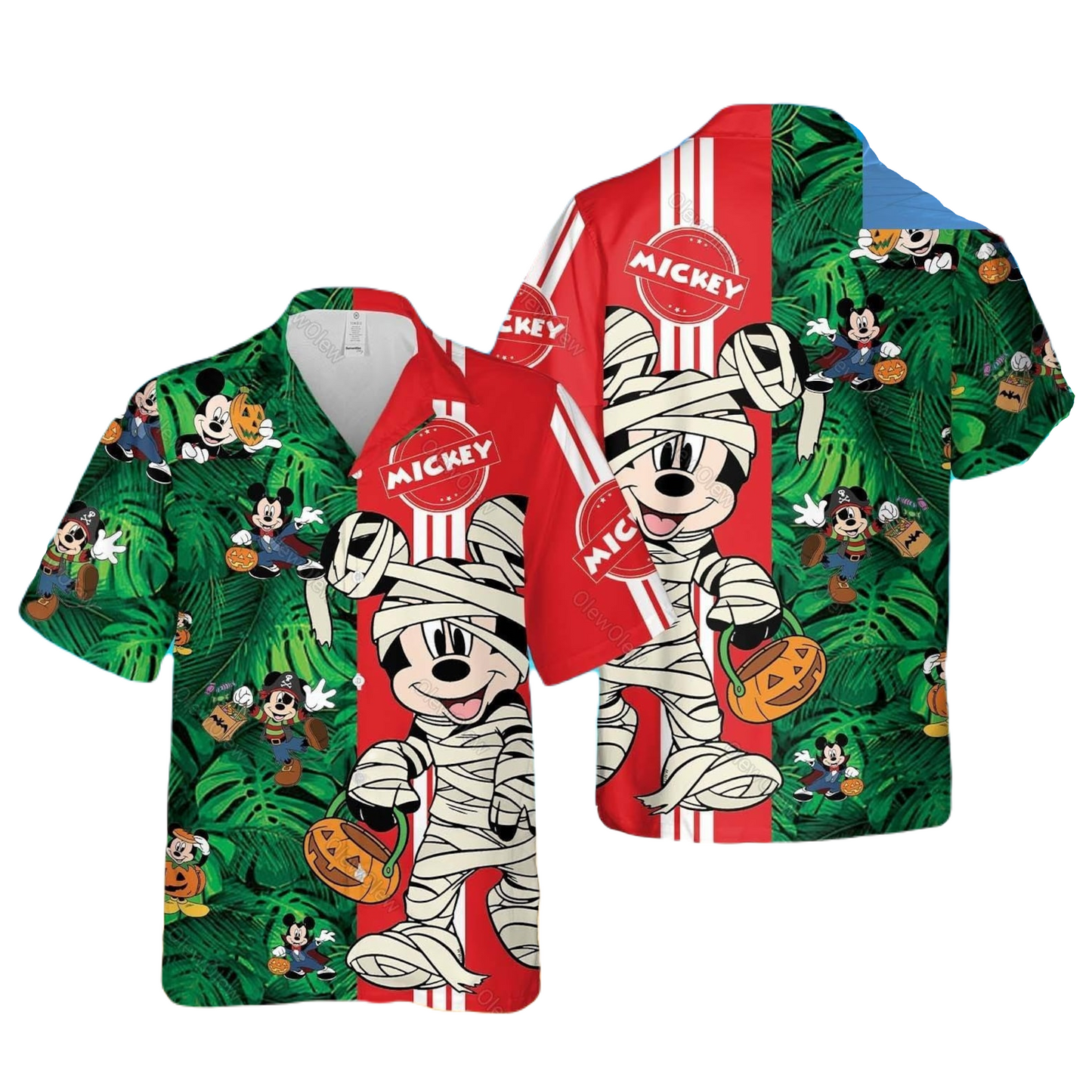NoClaws MM Hawaii Shirt Disney Halloween Costume Mummy MM Tropical Pattern Hawaiian Shirt Red Green Unisex