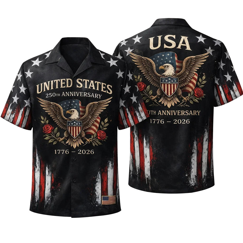 USA 250th Anniversary Hawaiian Shirt Eagle Rose Flag 1776-2026 Patriotic