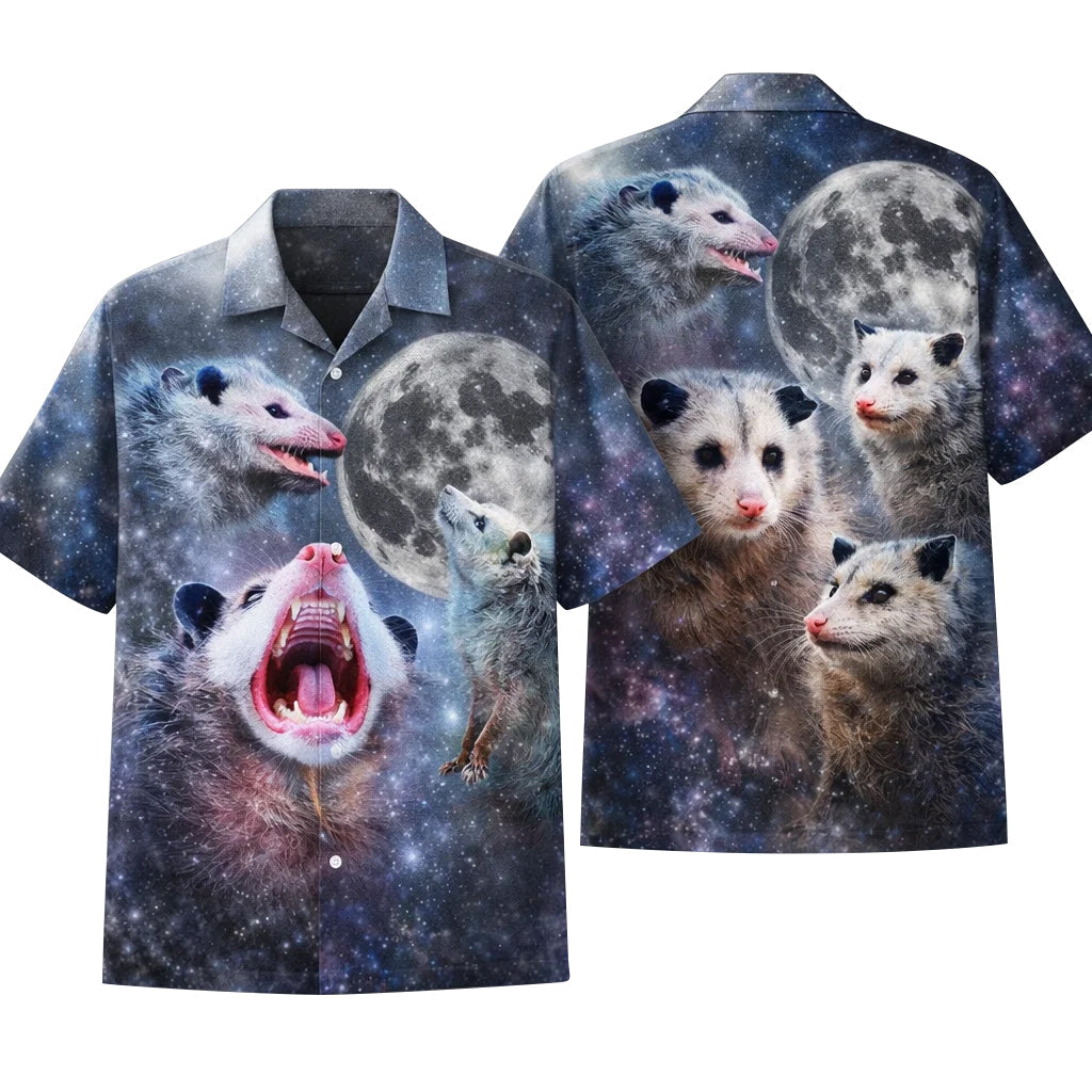 Opossum Galaxy Hawaiian Shirt, Funny Space Animal Aloha Shirt, Moon Night Sky Shirt