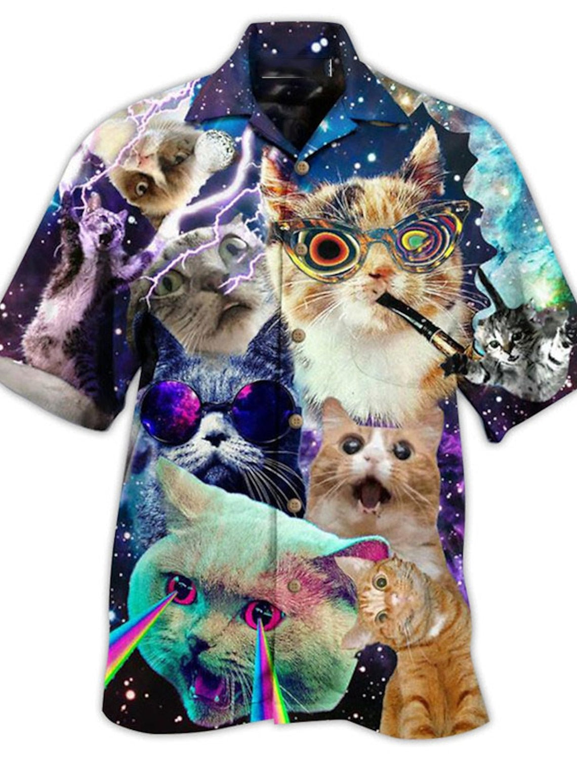 NoClaws Funny Hawaii Shirt Funny Cat Meme Galaxy Graphic Hawaiian Shirt Colorful Unisex