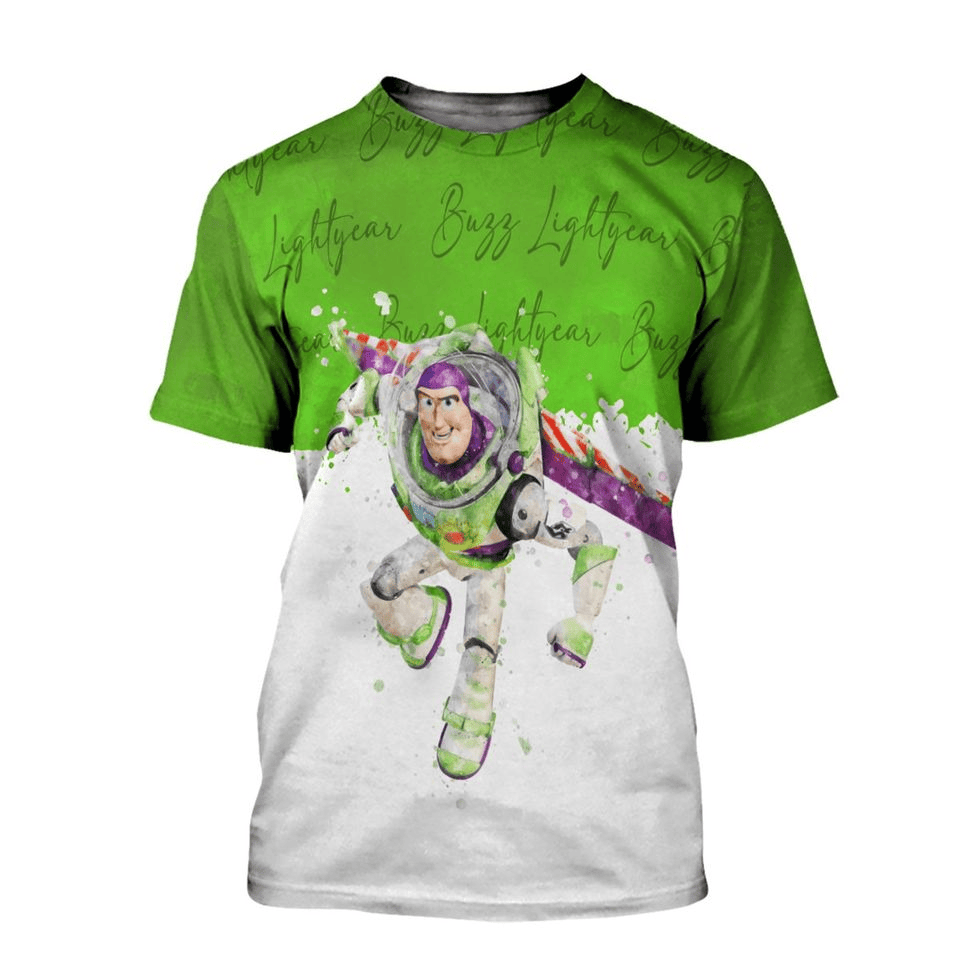 Toy Story T-shirt DN Toy Story Buzz Lightyear Watercolor T-shirt White Green Unisex