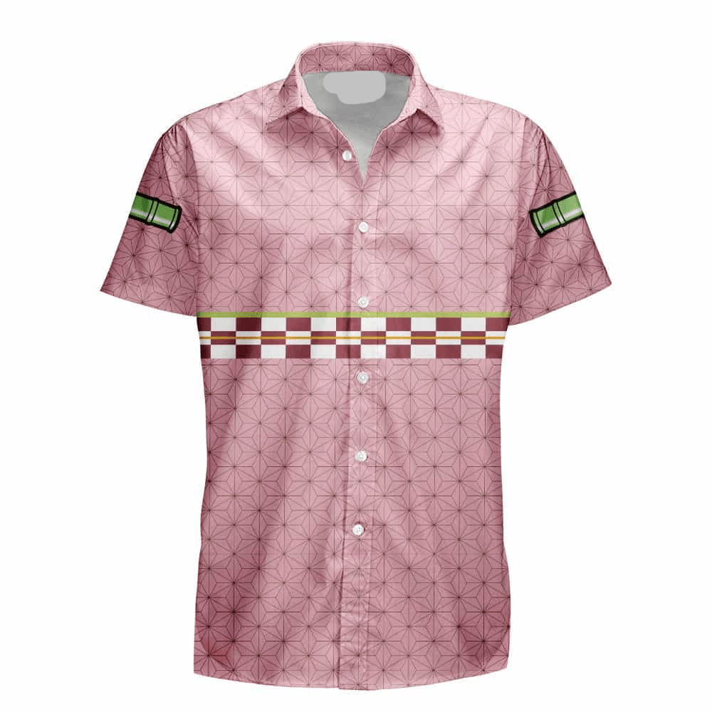 NoClaws NoClaws Demon Slayer Hawaii Shirt Demon Slayer Nezuko Haori Pattern Hawaiian Shirt Pink Unisex