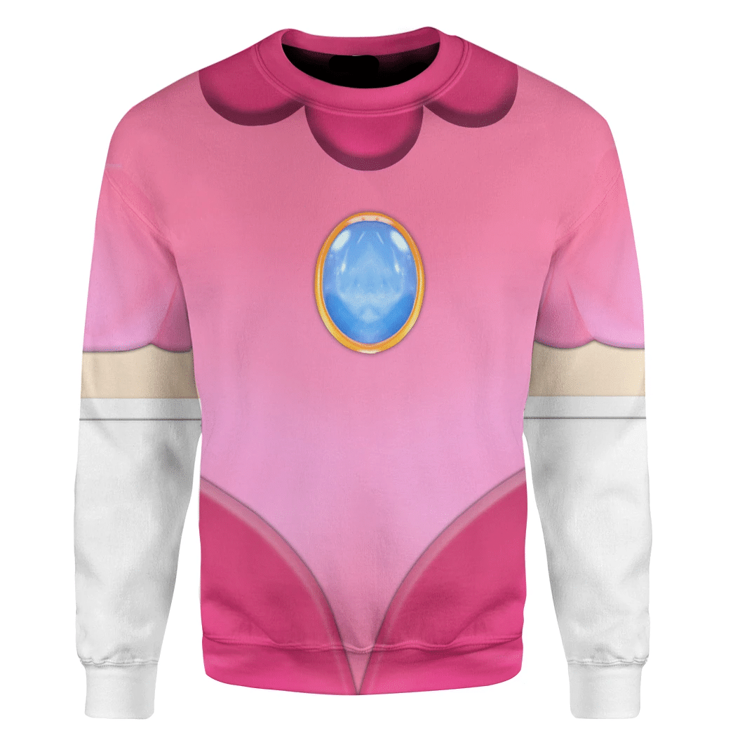 Super Mario Costume Hoodie Game Character Princess Peach Costume T-shirt Pink Unisex Adults