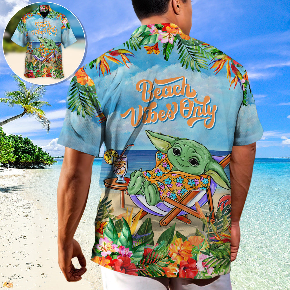 SW Cartoon Baby Yoda Beach Vibes Only - Hawaiian Shirt