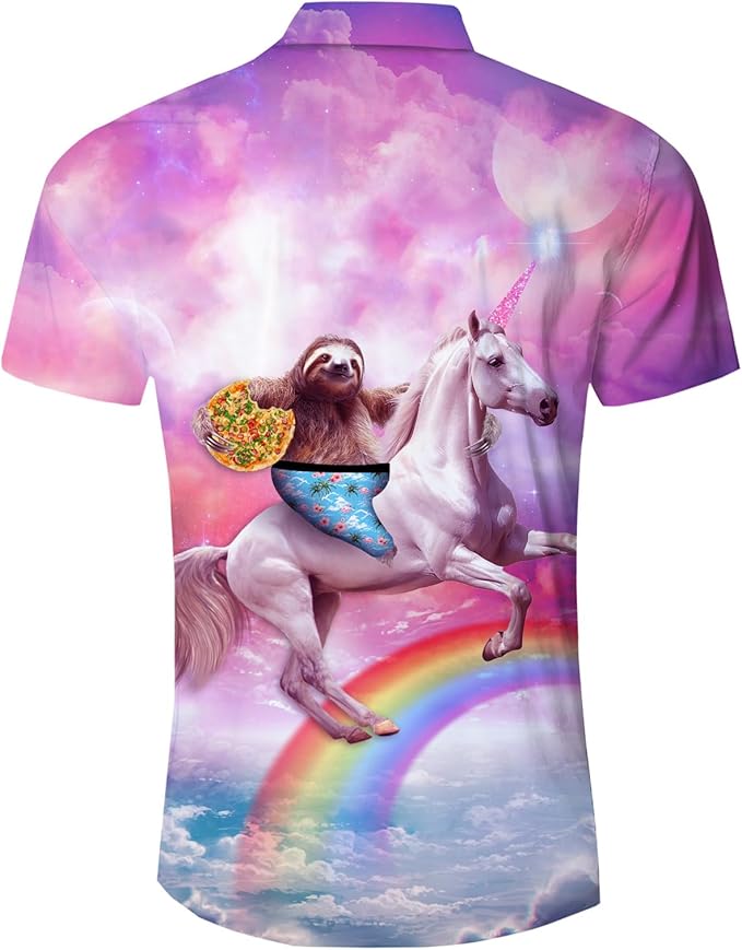 NoClaws Funny Hawaii Shirt Sloth With Pizza Riding Unicorn Hawaiian Shirt Colorful Unisex