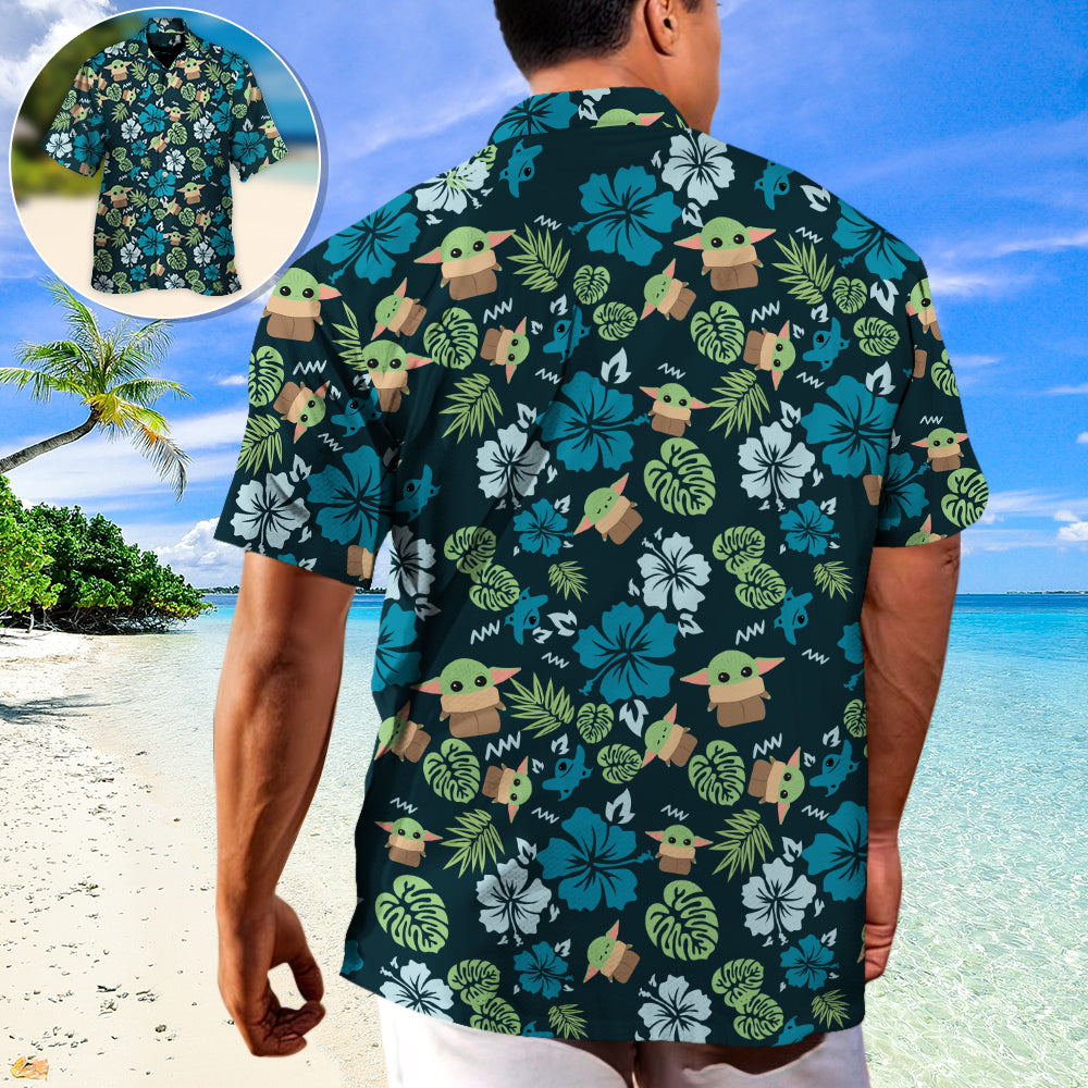 Starwars The Mandalorian Grogu Baby Yoda Leaves Hawaiian Shirt