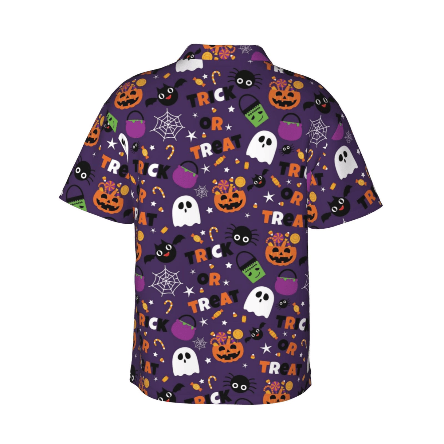 NoClaws Halloween Hawaii Shirt Trick Or Treat Candies Ghost Pattern Hawaiian Shirt Purple Unisex