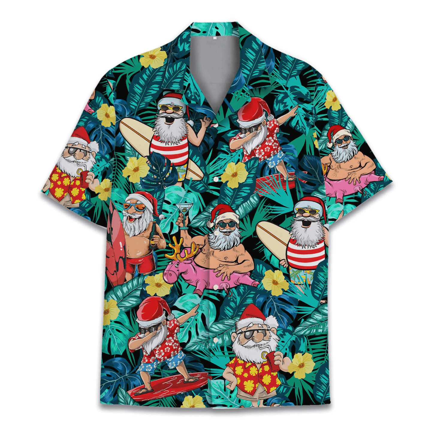 NoClaws Christmas Hawaii Shirt Santa Claus Tropical Summer Vibe Hawaiian Shirt Green Unisex