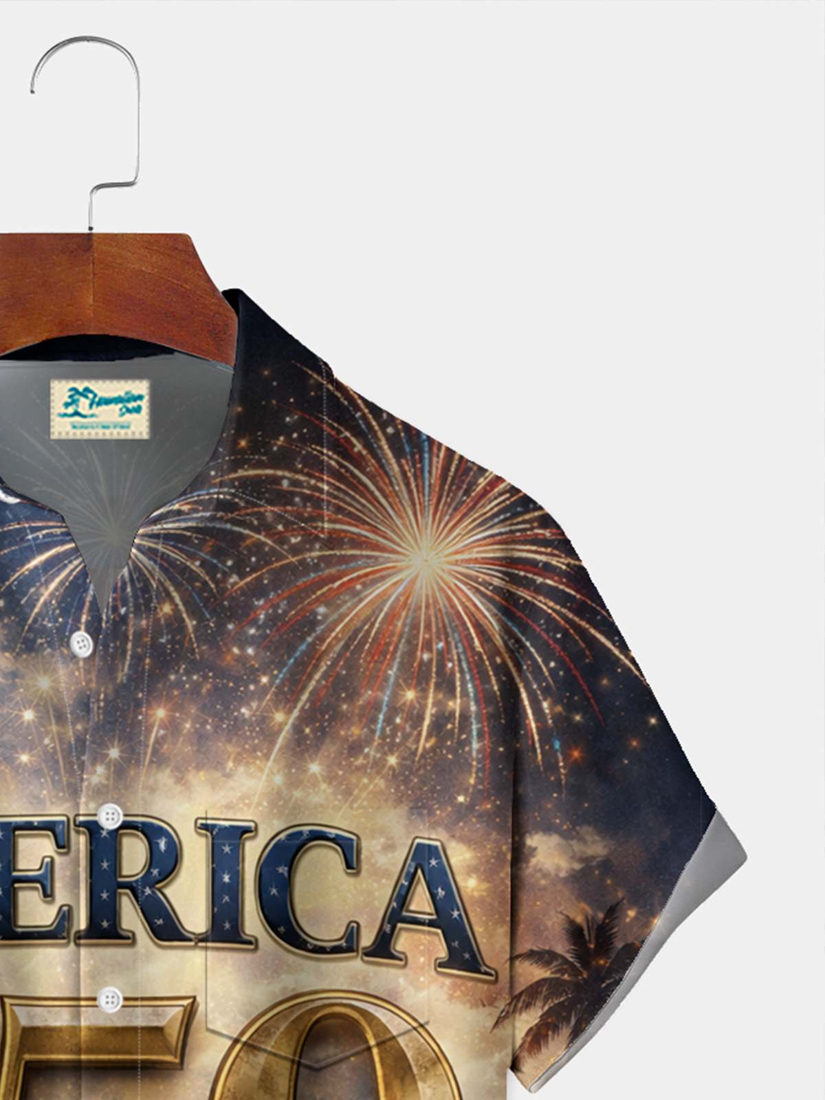 Alohadaddy® Men's Holiday 250th Anniversary Fireworks Beach Illustration Retro Print Hawaii Shirt Button Down Short-Sleeve Big & Tall