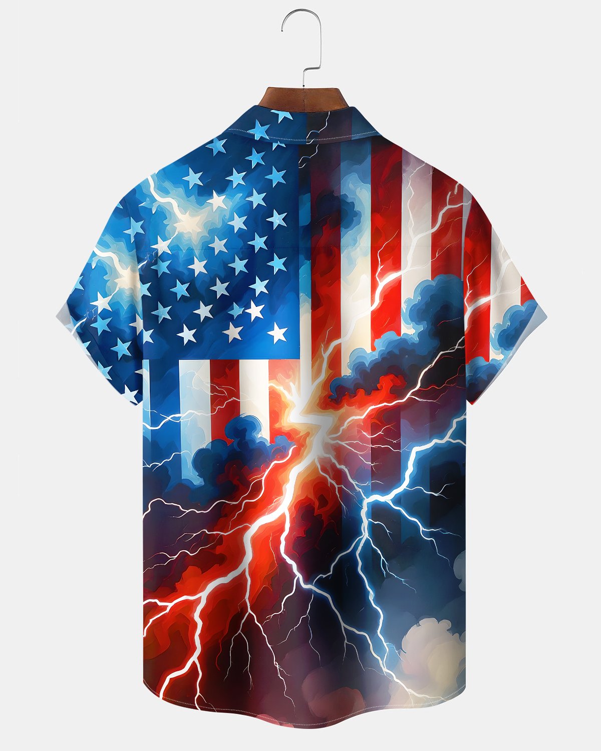Alohadaddy® Casual American 250th Anniversary Print Art Button Pocket Cardigan Men's Short Sleeve Shirt