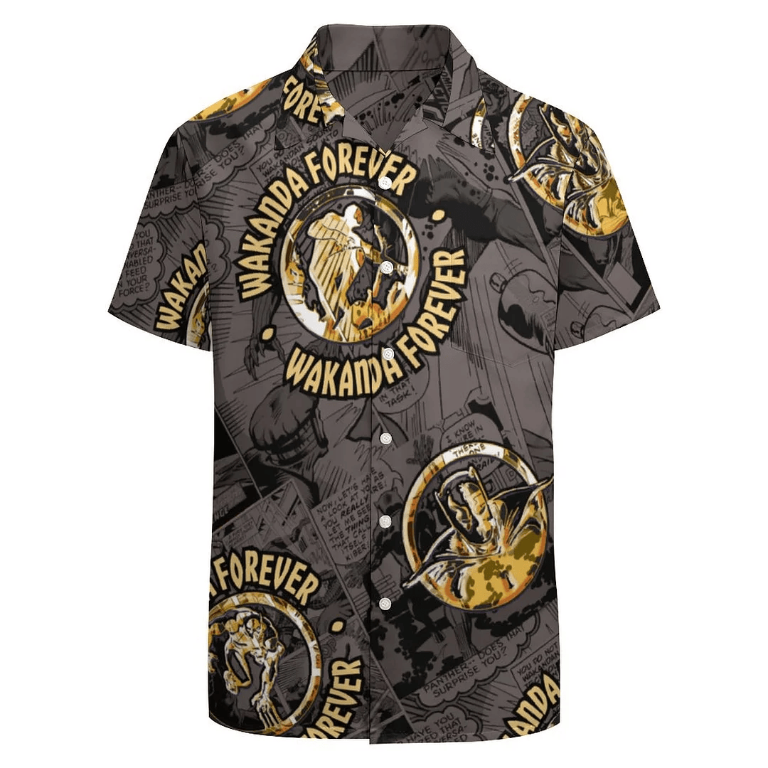 NoClaws Black Panther Hawaii Shirt Marvel Classics Wakanda Forever Comic Aloha Shirt Yellow Black Unisex Adults New Release